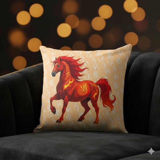 Stunning Chinese Year of the Fire Horse 2026 Throw Pillow (Chinese New Year of the Fire Horse 2026 20"x20" Throw Pillow Cover Photo)