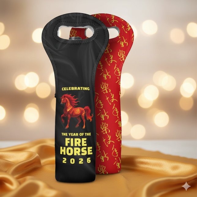 Stunning Chinese Year of the Fire Horse 2026 Wine Bag (Year of the Fire Horse 2026 Wine Tote Cover Photo)