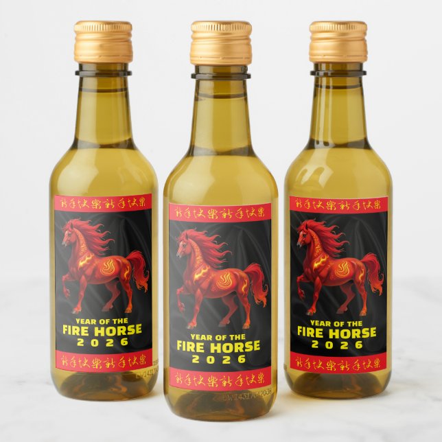 Stunning Chinese Year of the Fire Horse 2026 Wine Label (Bottles)