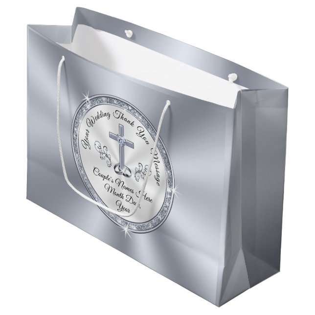 Stunning CHRISTIAN, Personalized Wedding Gift Bags (Front Angled)