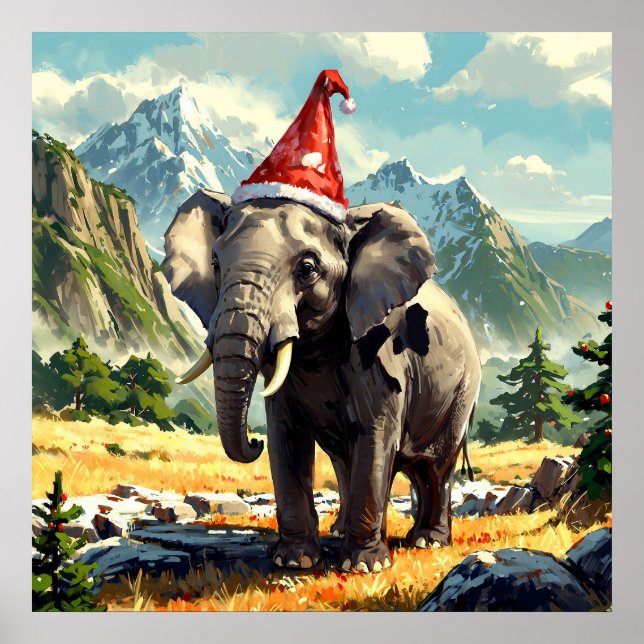 Stunning Christmas Elephant Painting Poster (Front)