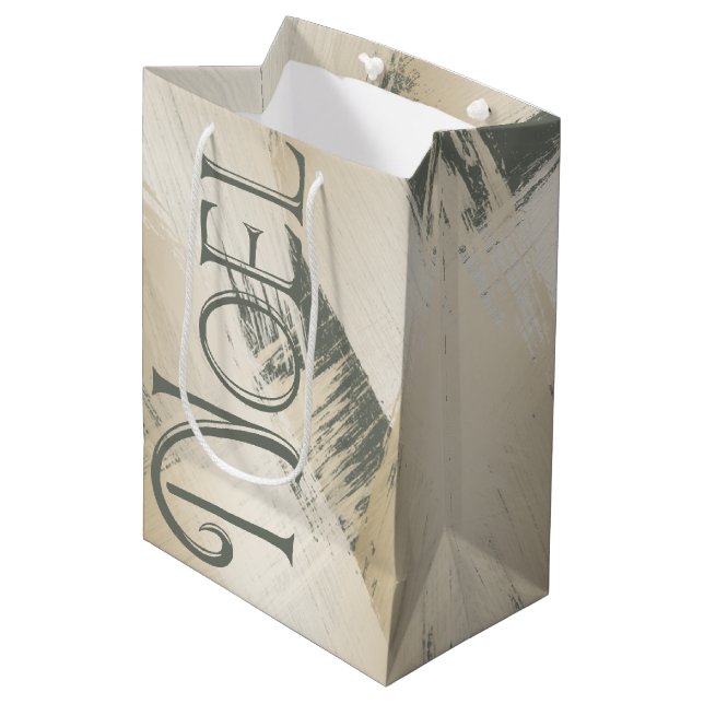 Stunning Christmas Noel Chic Gold Brush Strokes Medium Gift Bag (Front Angled)