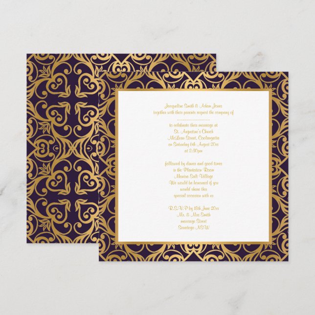 STUNNING CLASSIC BLACK  GOLD WEDDING INVITATION (Front/Back)