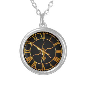 Stunning Clock at Xmas Silver Plated Necklace