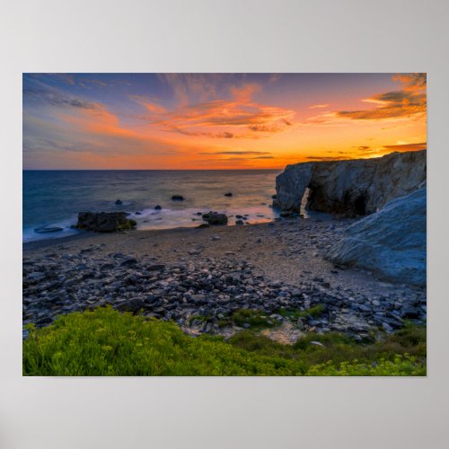 Stunning Coastal Rocky Beach Sunset Overlook Poster
