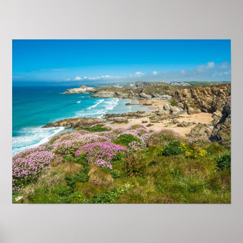 Stunning coastal scenery Newquay beach Cornwall UK Poster