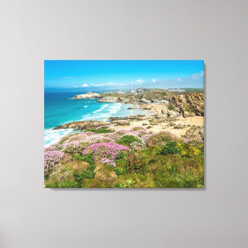 Stunning coastal scenery with Newquay beach Canvas Print