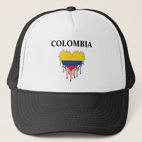 Stunning Colombia Dripping Heart Flag  Trucker Hat