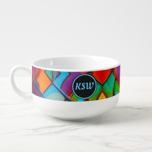 Stunning Colored Glass Band _ Add Own Initials to Soup Mug
