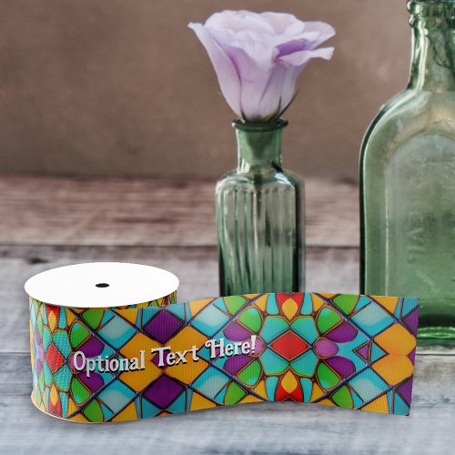 Stunning Colored Stained Glass with Text Option Grosgrain Ribbon