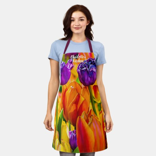 Stunning Colorful Beautiful Tulip Flowers Apron