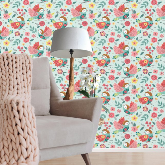 Stunning Colorful Bird Pink Green Pattern Wallpaper (Stunning Colorful Bird Pink Green Pattern Wallpaper from Ricaso. Beautiful bold bird patterned paper)