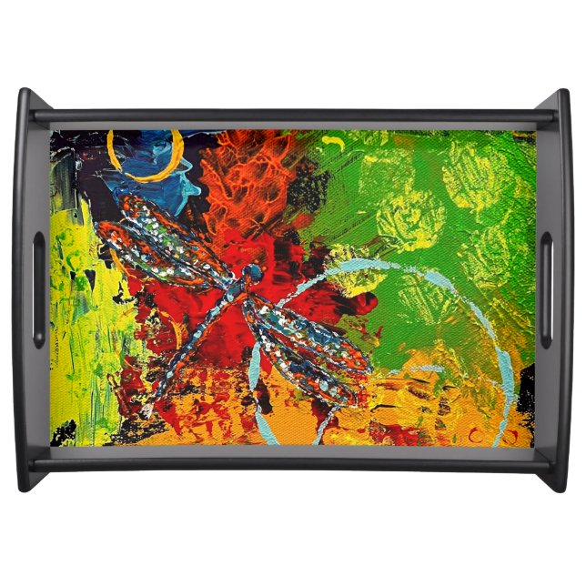 Stunning colorful Dragonfly serving tray (Front)