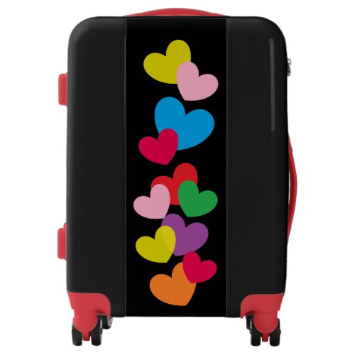 Stunning Colorful Hearts on Black Suitcase