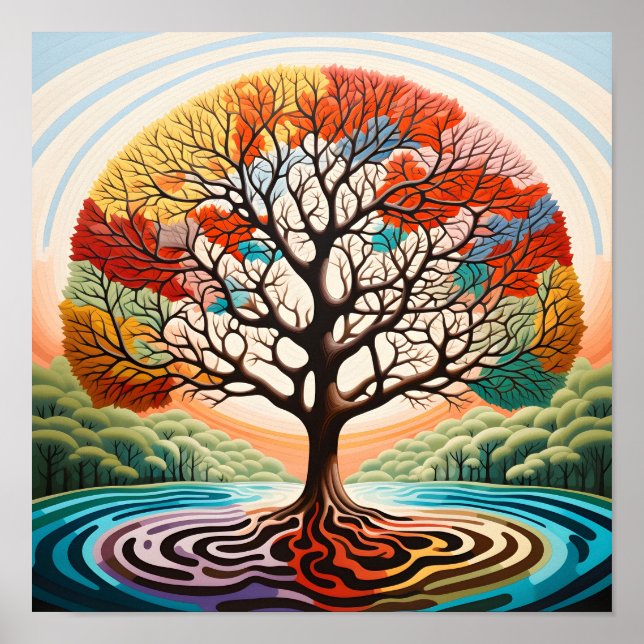 Stunning colorful Op Art tree poster (Front)