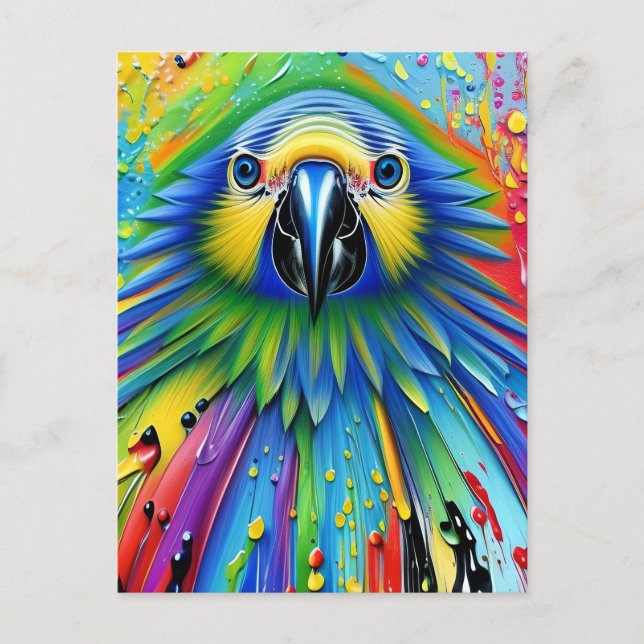 Stunning Colorful Splatter Paint Parrot Postcard (Front)