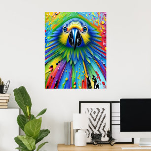 Stunning Colorful Splatter Paint Parrot Poster