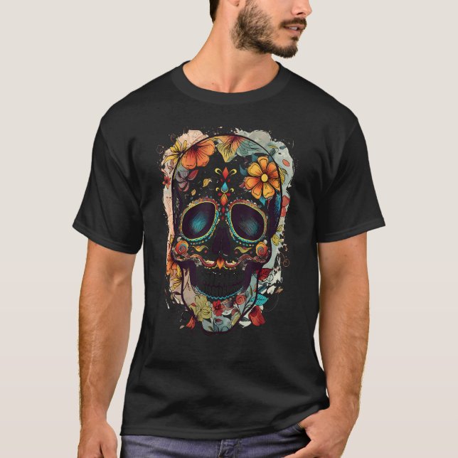 Stunning Colorful Sugar Skull T-Shirt (Front)