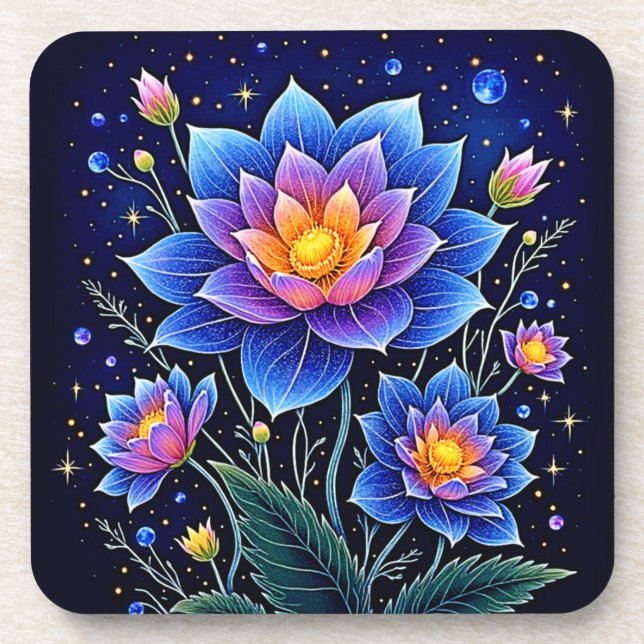 Stunning Cosmic Floral Dreams Design Beverage Coaster (Front)