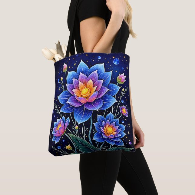 Stunning Cosmic Floral Dreams Design Tote Bag (Close Up)