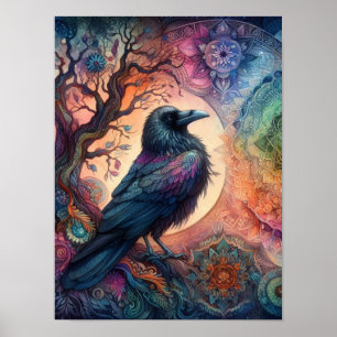 Stunning Crow Tree of Life Mandala Pagan Gothic    Poster