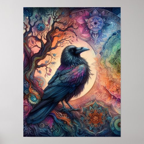 Stunning Crow Tree of Life Mandala Pagan Gothic    Poster