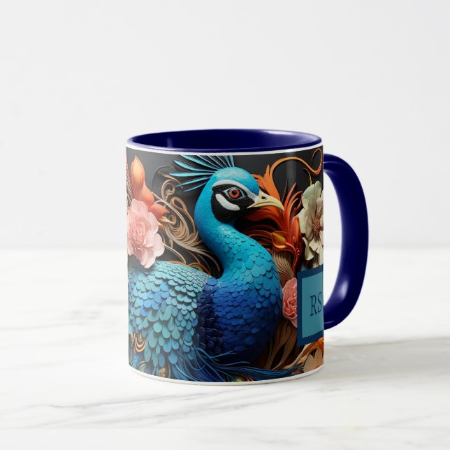 Stunning Custom Monogram Peacock Mug (Front Right)