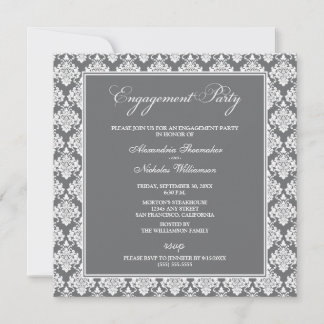 Stunning Damask Engagement Party Invite (grey)