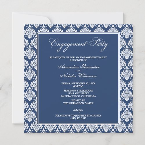 Stunning Damask Engagement Party Invite (navy)