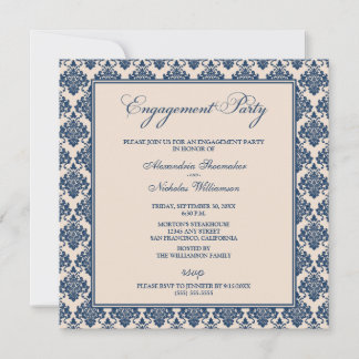 Stunning Damask Engagement Party Invite (navy)