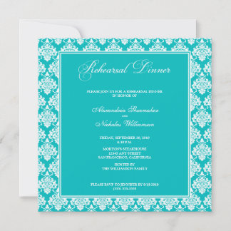 Stunning Damask Rehearsal Dinner Invite (aqua)