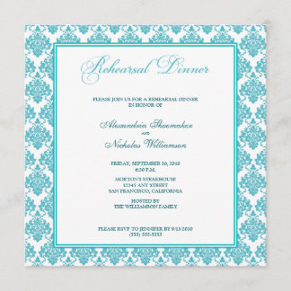 Stunning Damask Rehearsal Dinner Invite (aqua)