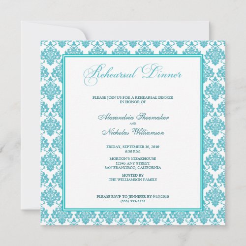 Stunning Damask Rehearsal Dinner Invite (aqua)
