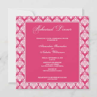 Stunning Damask Rehearsal Dinner Invite (fuschia)