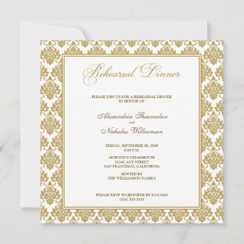 Stunning Damask Rehearsal Dinner Invite (gold)