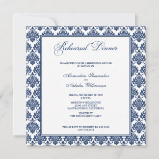 Stunning Damask Rehearsal Dinner Invite (navy)