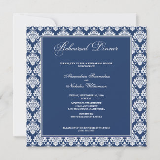 Stunning Damask Rehearsal Dinner Invite (navy)
