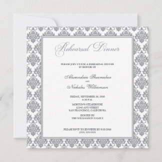 Stunning Damask Rehearsal Dinner Invite (silver)