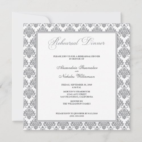 Stunning Damask Rehearsal Dinner Invite (silver)