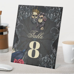 Stunning dark gothic wedding design with skulls  pedestal sign