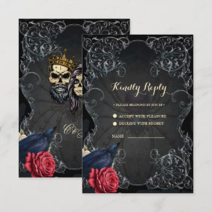 Stunning dark gothic wedding design with skulls  RSVP card