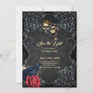 Stunning dark gothic wedding design with skulls save the date