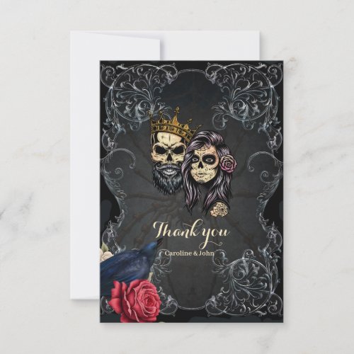 Stunning dark gothic wedding design with skulls  thank you card