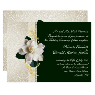 Stunning Dark Green & Ivory Gardenia Wedding Invitation