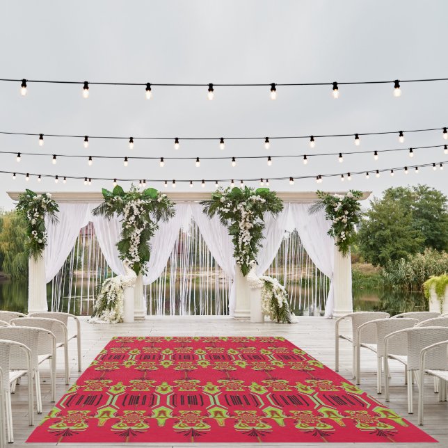 Stunning Deep Red Traditional African Print Design Outdoor Rug (Insitu (Wedding 1))