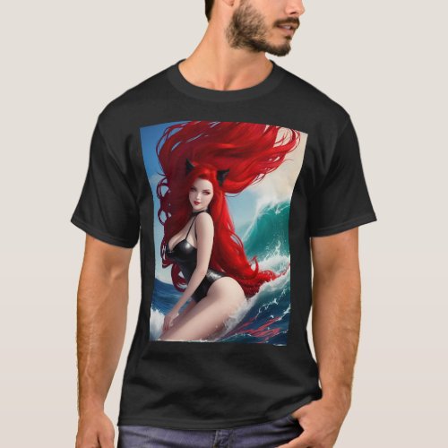 Stunning devil catgirl with a playful smirk T_Shirt
