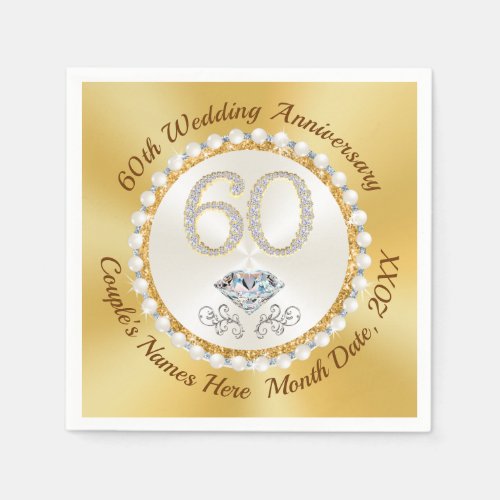 Stunning Diamond 60th Wedding Anniversary Napkins