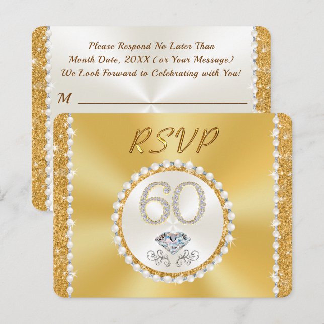 Stunning Diamond, 60th Wedding Anniversary, RSVP Invitation (Front/Back)