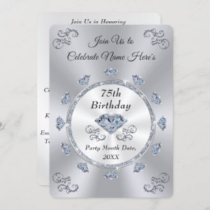 Stunning Diamond, 75th Birthday Invitation Card