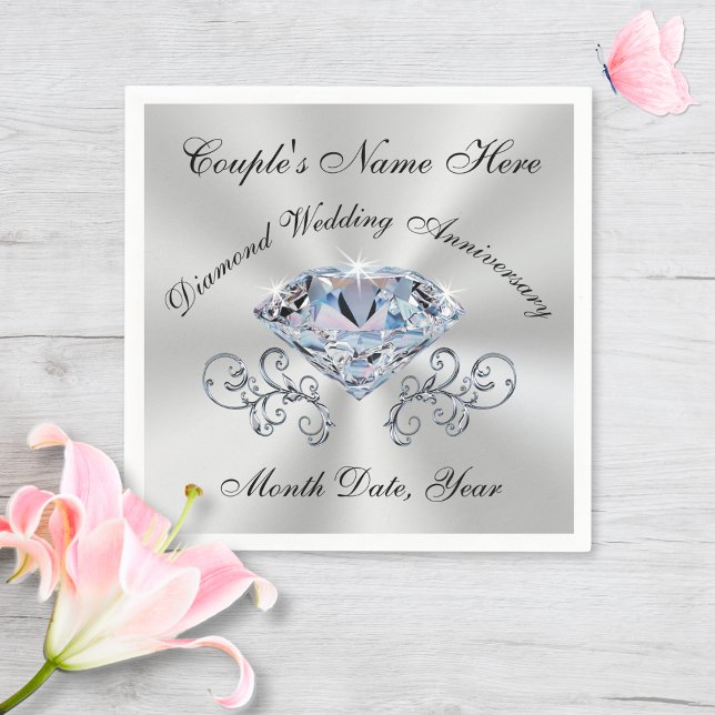 Stunning Diamond Anniversary Napkins in 3 Sizes (Diamond Wedding Anniversary Party Supplies. 60th anniversary napkins. 60th anniversary supplies.)